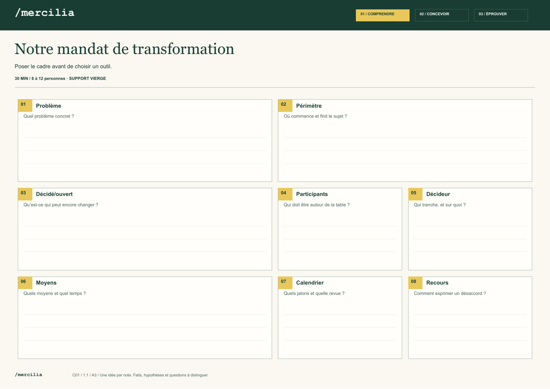 Aperçu du canevas Notre mandat de transformation